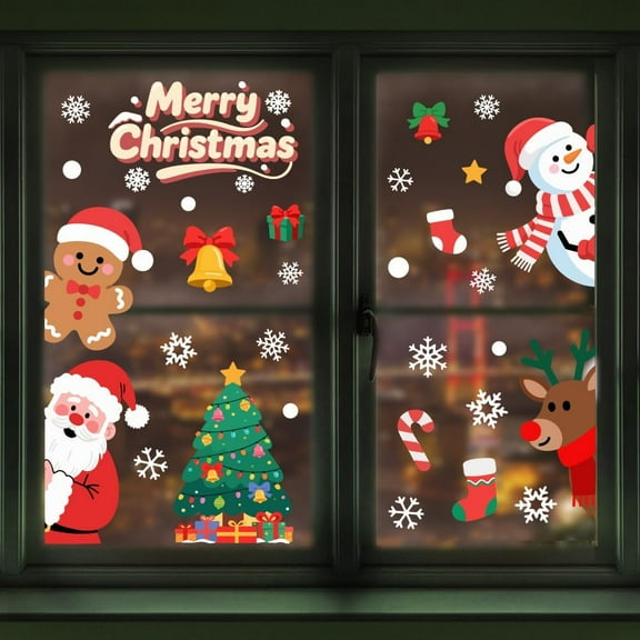Window Static Clings Stickers Decal 7.9"x11.8" 3 Sheets with 30PCS Peeking out Santa Claus with Butterfly Decorative Removable Window Sticker Cling Home Office Decor for Glass Window Mirror