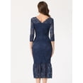 thumbnail image 4 of Unique Bargains Women's V-Neck Party 3/4 Sleeve Lace Ruffle Bodycon Dresses XS Dark Blue, 4 of 6