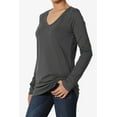 thumbnail image 3 of TheMogan Women's V-Neck Long Sleeve Top Basic Stretch Cotton Relaxed Slim Fit T-Shirt Ash Grey S, 3 of 7