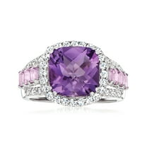 Ross-Simons 3.60 ct. t.w. Amethyst and .30 ct. t.w. White Topaz Ring With Diamond Accents in Sterling Silver, Women's, Adult