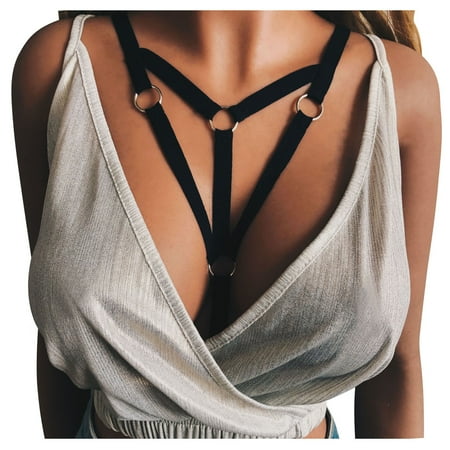 

cuitcosohg Plus Size Underwear Sexy Women Girl Hollow Out Elastic Cage Bra Bandage Strappy Halter Bra Acrylic Night Dress for Women Sleepwear
