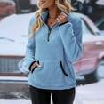 thumbnail image 2 of LISTHA Quarter Zip Pullover Women Fleece Soft Comfy Fuzzy Sweatshirt Casual Loose Fit Long Sleeve Tops with Pockets Blue XL, 2 of 7