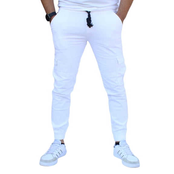 Jogger cargo de gabardina stretch John Silver Corte skinny color blanco