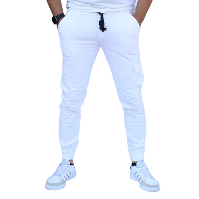 Jogger cargo de gabardina stretch John Silver Corte skinny color blanco
