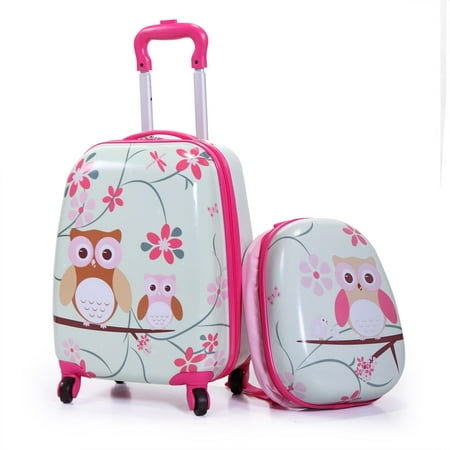 Jaxpety 2Pc Kids Carry-on Luggage and Backpack Upright Hard Side Hard Shell Suitcase 12