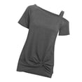 thumbnail image 2 of Camiseta de mujer Sexy con hombros descubiertos, manga corta, top de algodón retorcido, gris oscuro, M Methold AP001289-07, 2 of 7