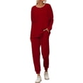 thumbnail image 4 of Hanerdun Women Pajama Set Female 2PCS Long Sleeve Nightwear Set Tracksuit Red XL, 4 of 5