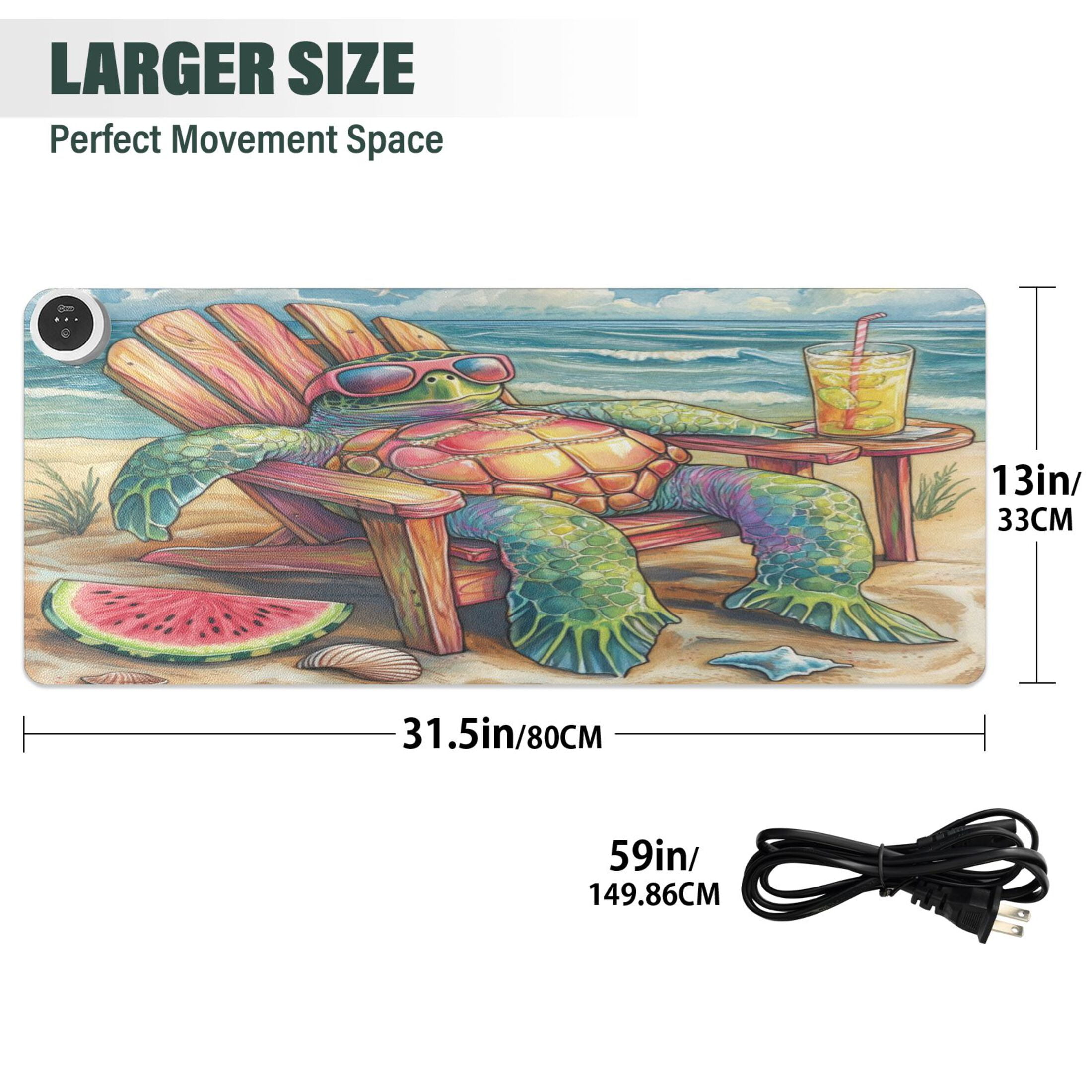 Wobogo Beach Turtles Heated Mouse Pad Extra-Large Desk Mat With 3 Heating Levels and 3-hour Auto Shut-Off Protection Ideal for Computer Keyboards Home Office Hand-warming Essential 31.5in × 13in
