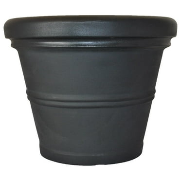 RR20BK Classic Rolled Rim Garden Planter, 20", Black