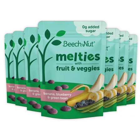 Beech-Nut Melties Banana Blueberry & Green Bean Melts Baby Toddler Snack, 1oz Bag (7 Pack)