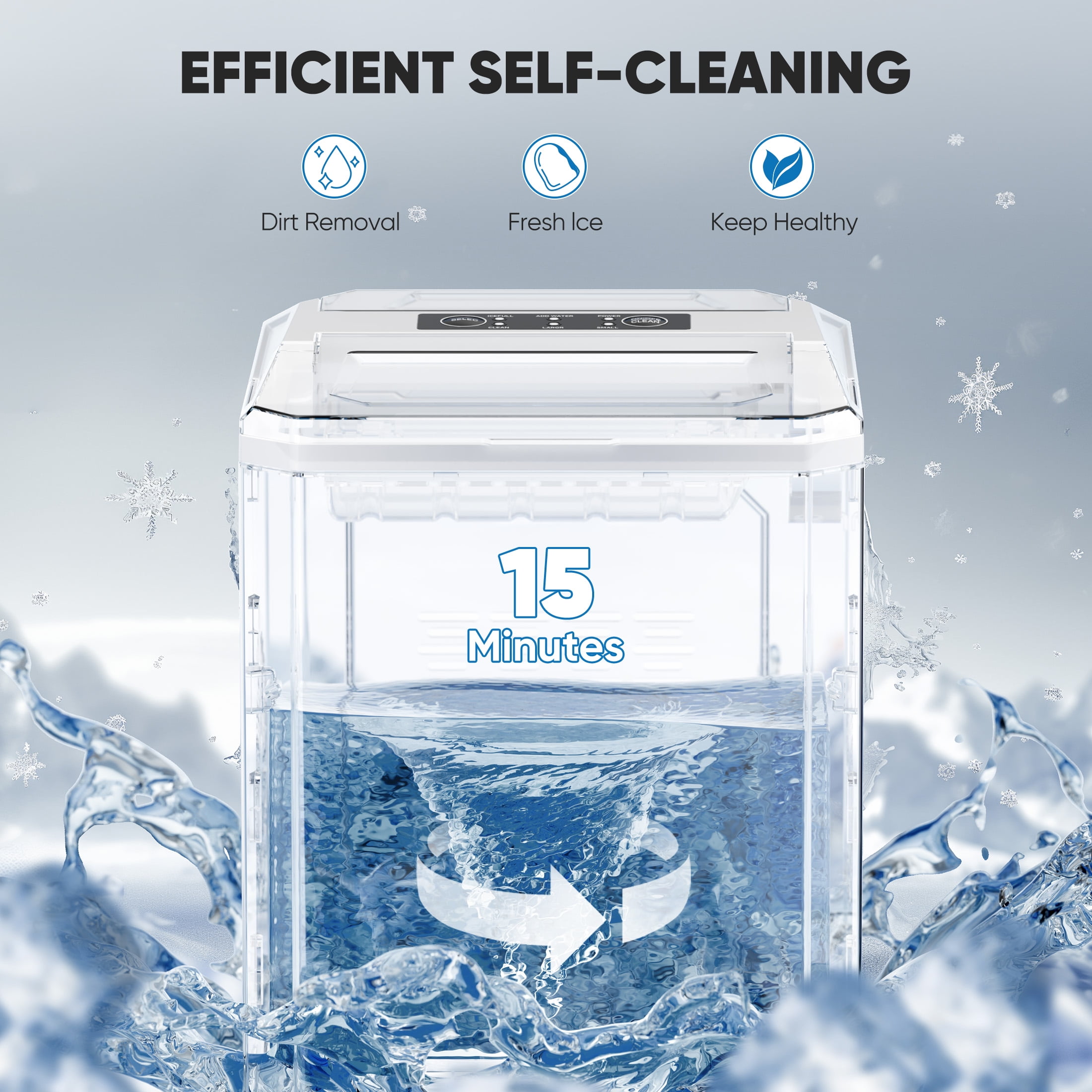 EDX Countertop Ice Maker, 26 lbs in 24 Hrs, 9 Ice Cubes Ready in 6 Mins, Self-Cleaning, with Basket & Scoop, For Home, Camping, White