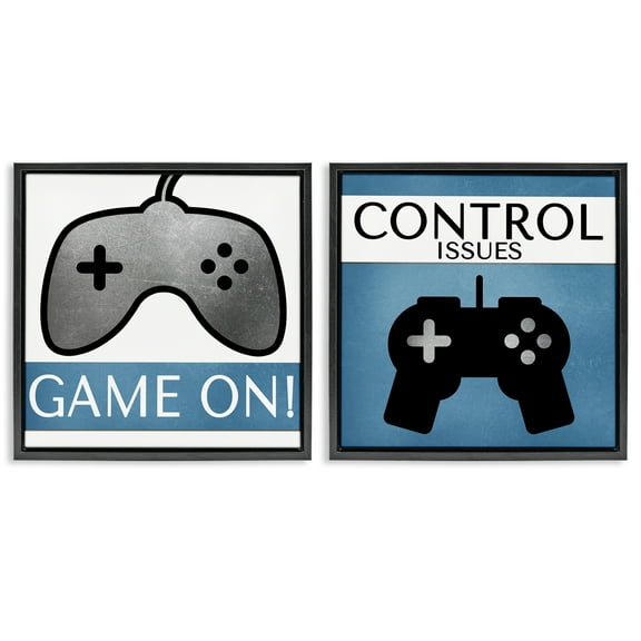 Stupell Industries Control Issues Gamer Entertainment Painting Black Floater Framed Canvas Art Print Wall Art, 18 x 18, Set of 2