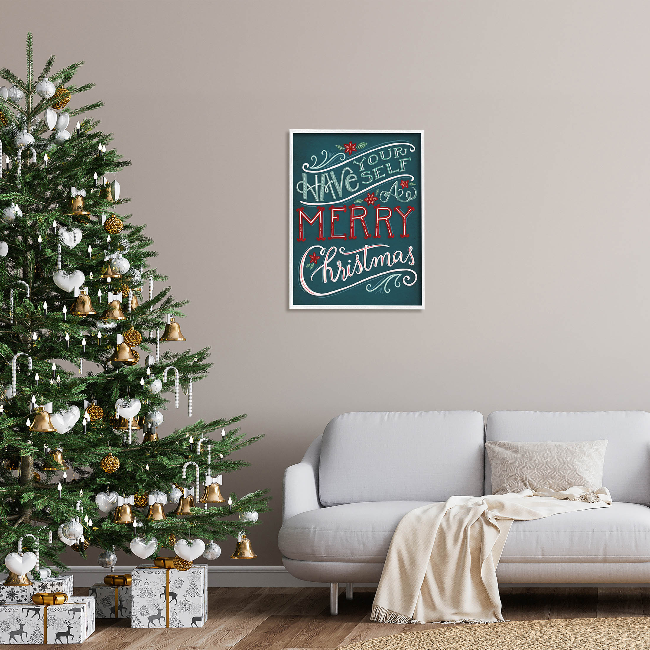 Have Yourself Merry Christmas Phrase Holiday Graphic Art White Framed Art Print Wall Art