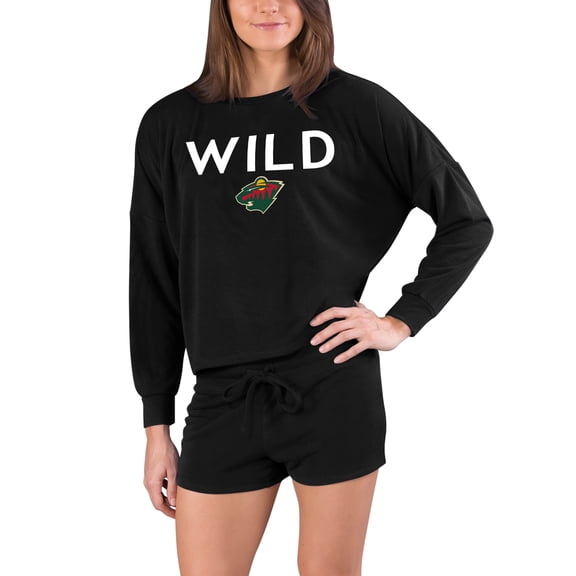 Women's Concepts Sport Black Minnesota Wild Gather Long Sleeve Top & Shorts Set