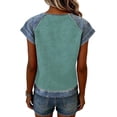 thumbnail image 7 of Hueook Sweatshirt For Women Denim Button Up Collared Women's Round Neck Fashion Casual Denim Print Patchwork Solid Color Short Sleeve Top Mint Green S, 7 of 7