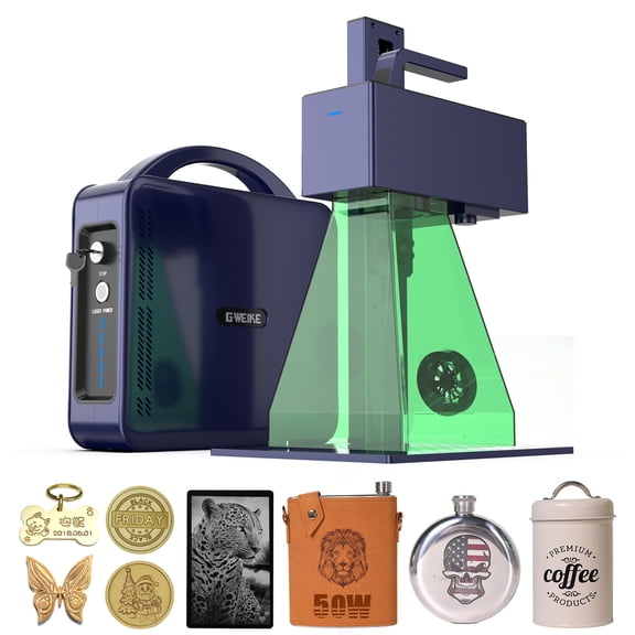 GWEIKE G2 Max 50W Fiber Laser Engraver with 3D & Deep Engraving, 15000mm/s Fast Laser Engraver Machine, 150x150mm Working Area, 0.001mm Laser Marking Machine for Jewelry, Metal, Leather, Dog Tags