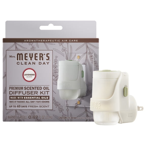 Mrs. Meyer's Lavender Scented Oil Diffuser Starter Kit, Plug-in, 1 Warmer & 0.67 fl oz Refill