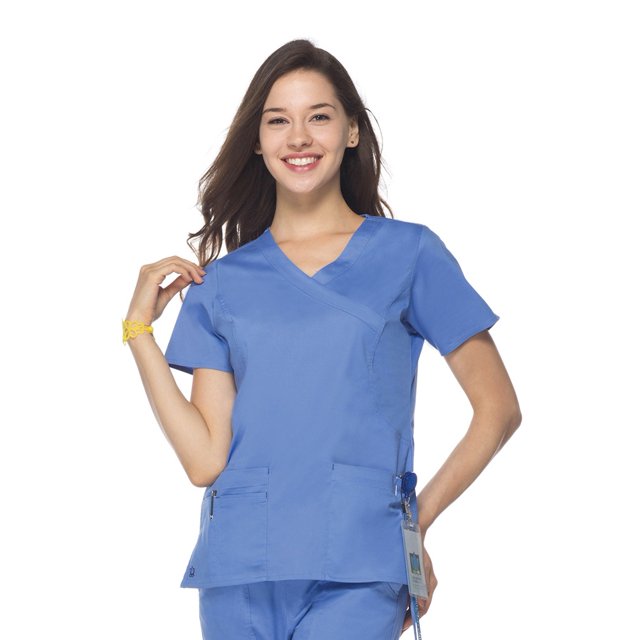 Blossom by Maevn Women's Princess Seam Mock Wrap Solid Scrub Top, Solid, 1