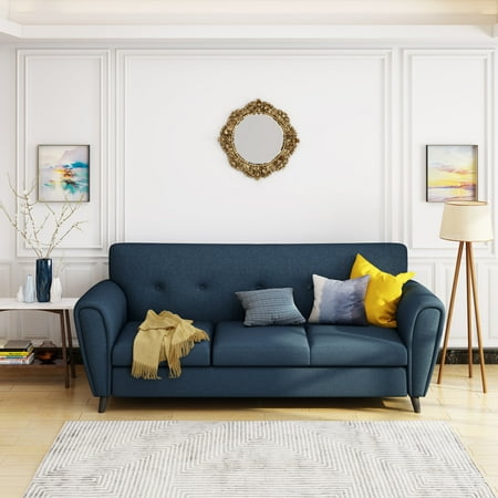 Le House Kyree Traditional 3 Seat Oned Fabric Sofa Navy Blue Dark Brown
