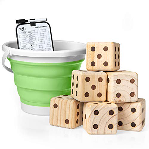 Giant Yard Dice Game Set with Collapsible Bucket Wooden Lawn Dice