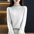 thumbnail image 2 of Knit Sweaters for Women Mock Turtleneck Warm Sweater Long Sleeve Tops Casual Soft Lightweight Shirts White 2XL, 2 of 7