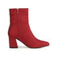 thumbnail image 3 of BLISSFUL STEP Women's Ankle Boots Slouch Pointy Toe Chunky Heel Side Zip Faux Suede Booties Red 7, 3 of 8