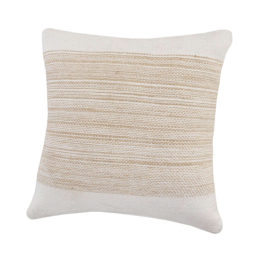 Laddha Home Designs Handwoven Striped Cotton Throw Pillow Cover - 20" - Beige and White
