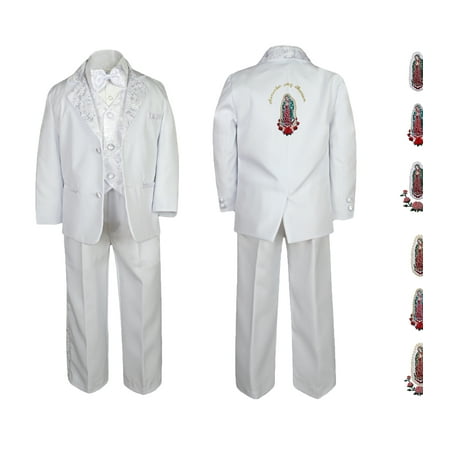 

Baby Boy Teen Christening Baptism Formal White Paisley Suit Silver Gold Patch on Back SM-20