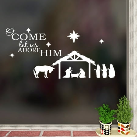 Spongebob Christmas Quotes Wall Decal Quote O Come Let Us Adore Him Nativity Christmas Vinyl Sticker W2 ()