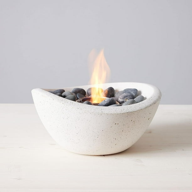 Terra Flame Tabletop Fire Pit StoneCast White Wave Concrete Fire Bowl