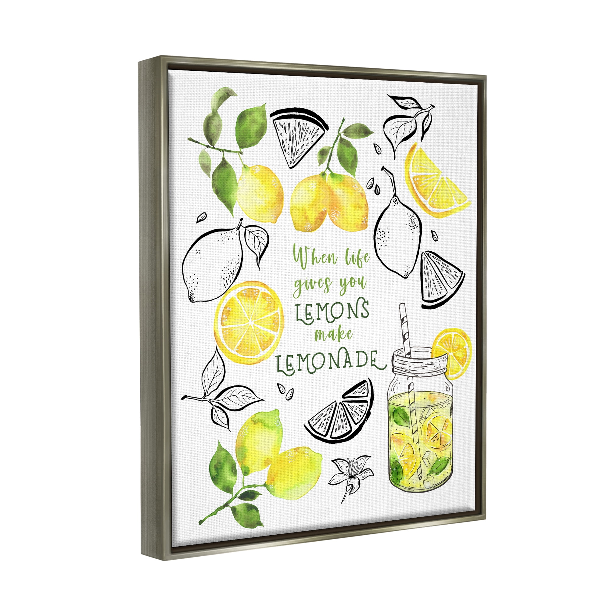 Stupell Industries Make Lemonade Kitchen Phrase Food & Beverage Painting Gray Floater Framed Canvas Art Print Wall Art, 25 x 31