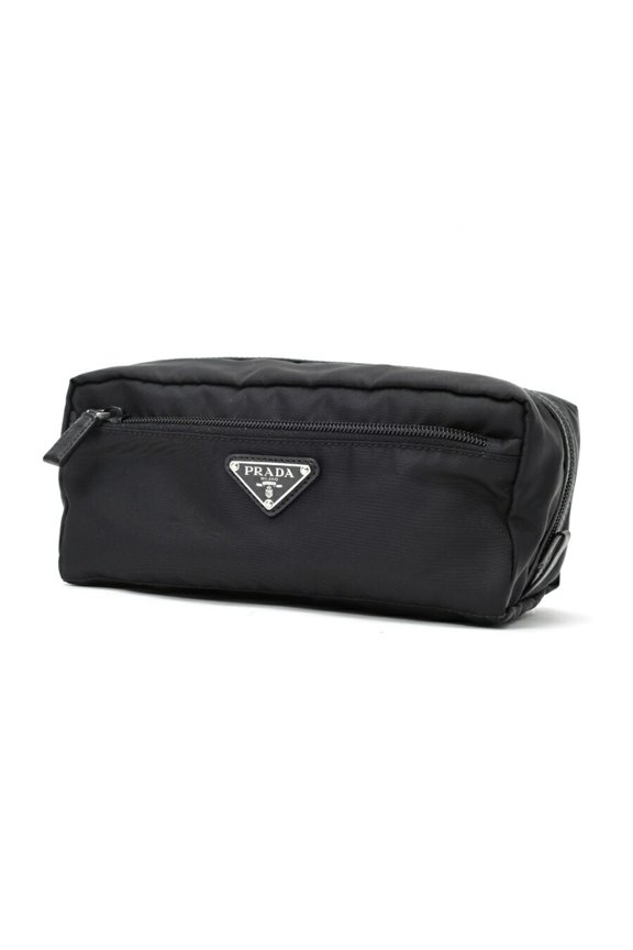 Pre-Owned Prada travel pouch, nylon and Saffiano leather, black.