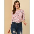 thumbnail image 2 of Disfraz de Día de San Patricio para mujer Mangas en el codo Top Cuello redondo Camiseta ajustada Camiseta estampada informal Blanco-floral M, 2 of 6