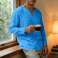 thumbnail image 7 of Lenpel Mens Cotton Linen Shirts V Neck Long Sleeve Basic Tee Shirts Casual Lightweight Solid Color Pullover Tops(Navy,Medium), 7 of 7