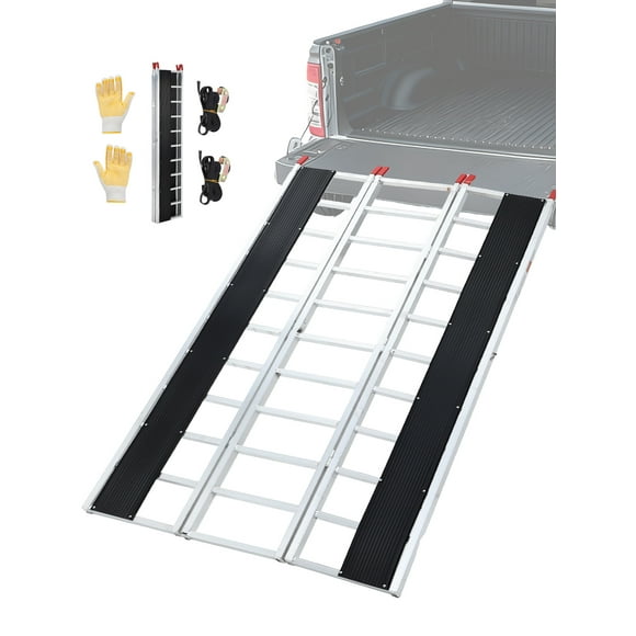 MIUUKA 85x54" Tri-Fold Aluminum Loading Ramp, Heavy Duty 1500 lbs Capacity,for ATVs,Snowmobiles,Lawn Tractors,Trailers, and Trucks,Collapsible&Rust-Proof&Anti-Slip Treads&Includes Safety