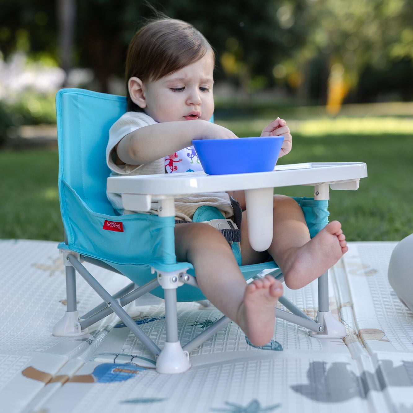 Nuby Pop-Up Portable Booster Seat with Removable Tray, Aqua