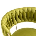 thumbnail image 4 of Modern Dining Chair Set of 2, Velvet Upholstered Dining Chair with Decorative Woven Backrest and Gold Metal Legs, Counter Height Bar Stool, Vanity Chair Kitchen Chairs for Living Room, Green, 4 of 7