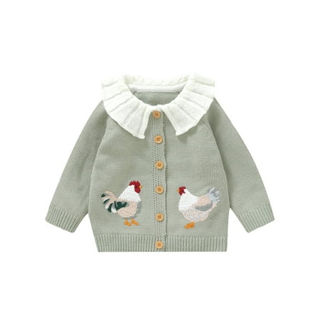 

CocMouse Baby Girl Sweater Cardigan Rooster Embroidery Doll Collar Button Tops