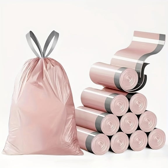 50 Pack Heavy Duty 4 Gallon Small Drawstring Plastic Waste Bags - Collapsible, Leak Proof and Easy to Tie for Bathroom, Bedroom, Office and Toilet Trash Bins - Space Saving