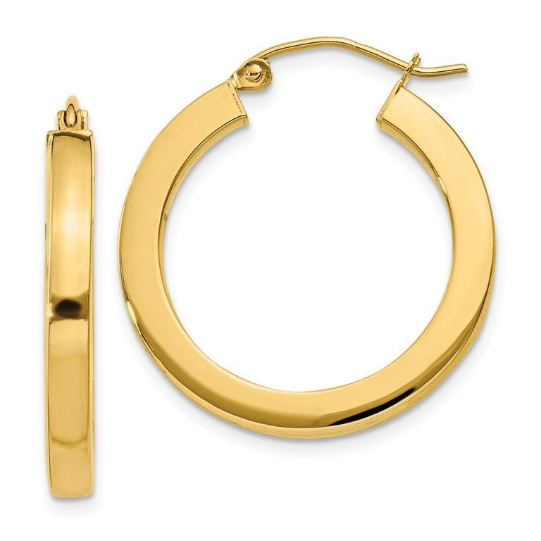 Polished Double Square Edge Huggie Hoop Earrings in 14K Yellow Gold