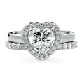 thumbnail image 2 of BERRICLE Sterling Silver Halo Heart Engagement Rings Statement Stackable Band for Women, Heart Shaped Cubic Zirconia CZ Ring Set Size 10, 2 of 15