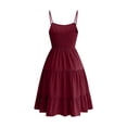 thumbnail image 5 of WRKEKC Midi Dresses for Women Solid Square Neck Sleeveless Smocked Tiered Ruffle Low Back Midi Soft Flowy Soft, 5 of 9