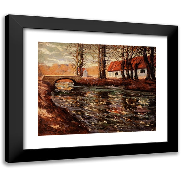 Ernest Lawson 14x12 Black Modern Framed Museum Art Print Titled - River Landscape (Early 20th Century)