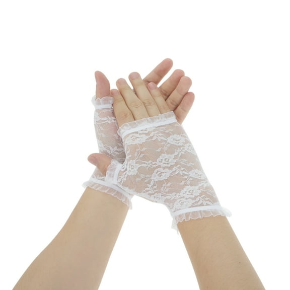 Unique Bargains 1 Pair Sunblock Fingerless Gloves Flower Mesh Sun Block Driving Gloves for Women White