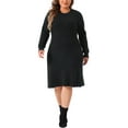 thumbnail image 2 of Agnes Orinda Women's Plus Size Sweater Dress Crew Neck Long Sleeve Knit Pullover Fall Winter Sweater Dresses 4X Black, 2 of 4