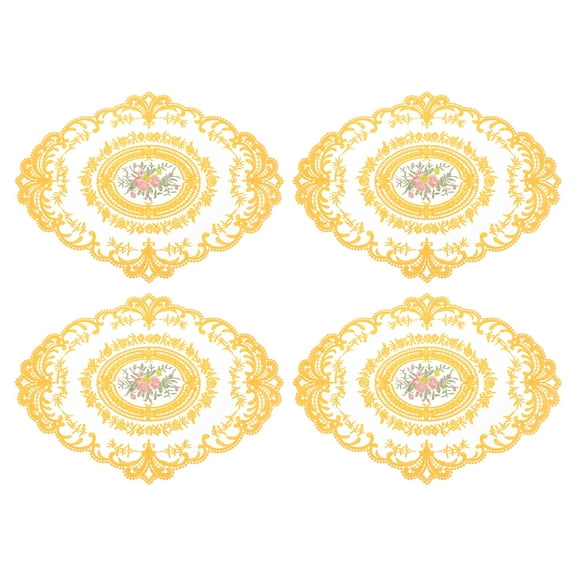 4Pack 12x16in Retro Lace Placemat Oval French Crochet Doilies Yellow