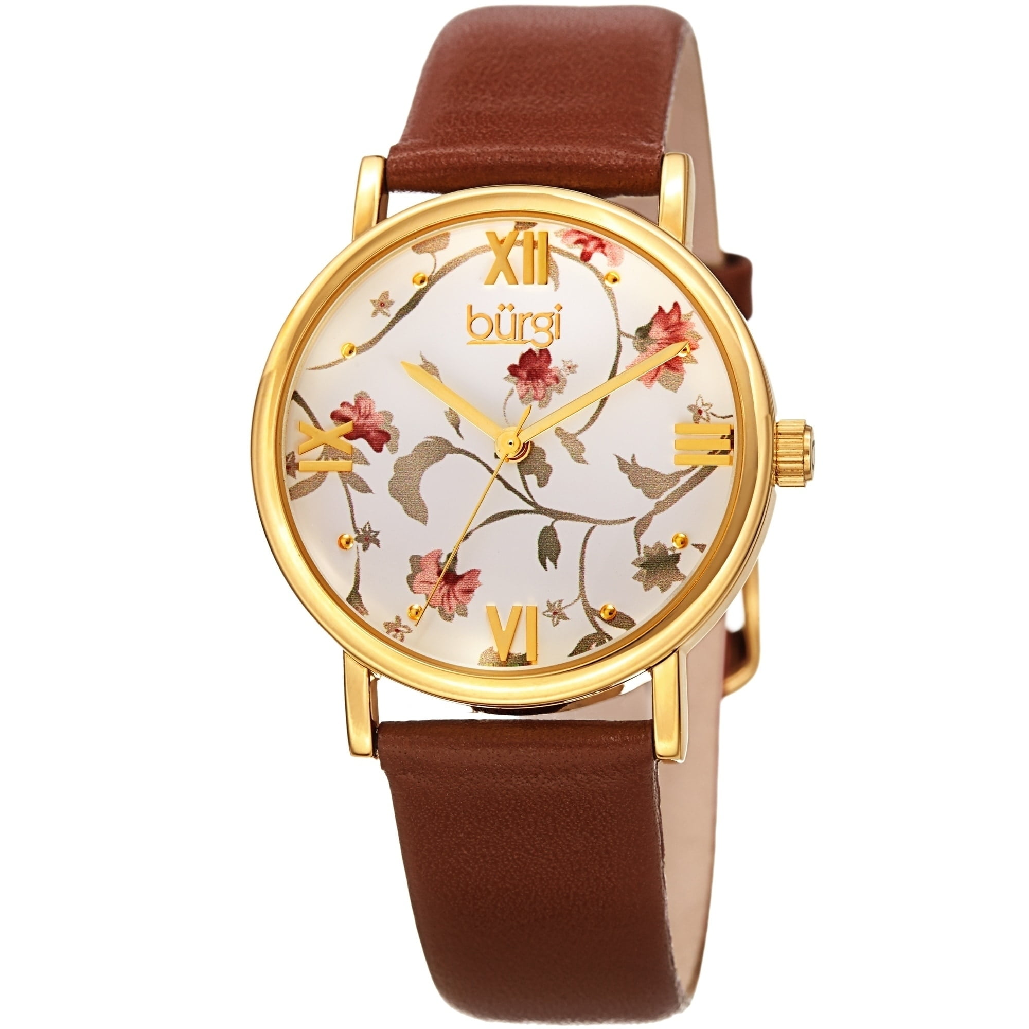 Burgi Ladies Floral Brown Leather Strap Watch Ghana Ubuy