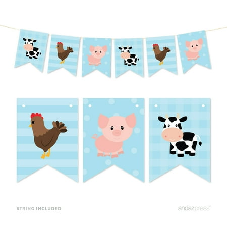 Cow Pig Chicken Horses Pennant Party Banner Old McDonald Farm Animals