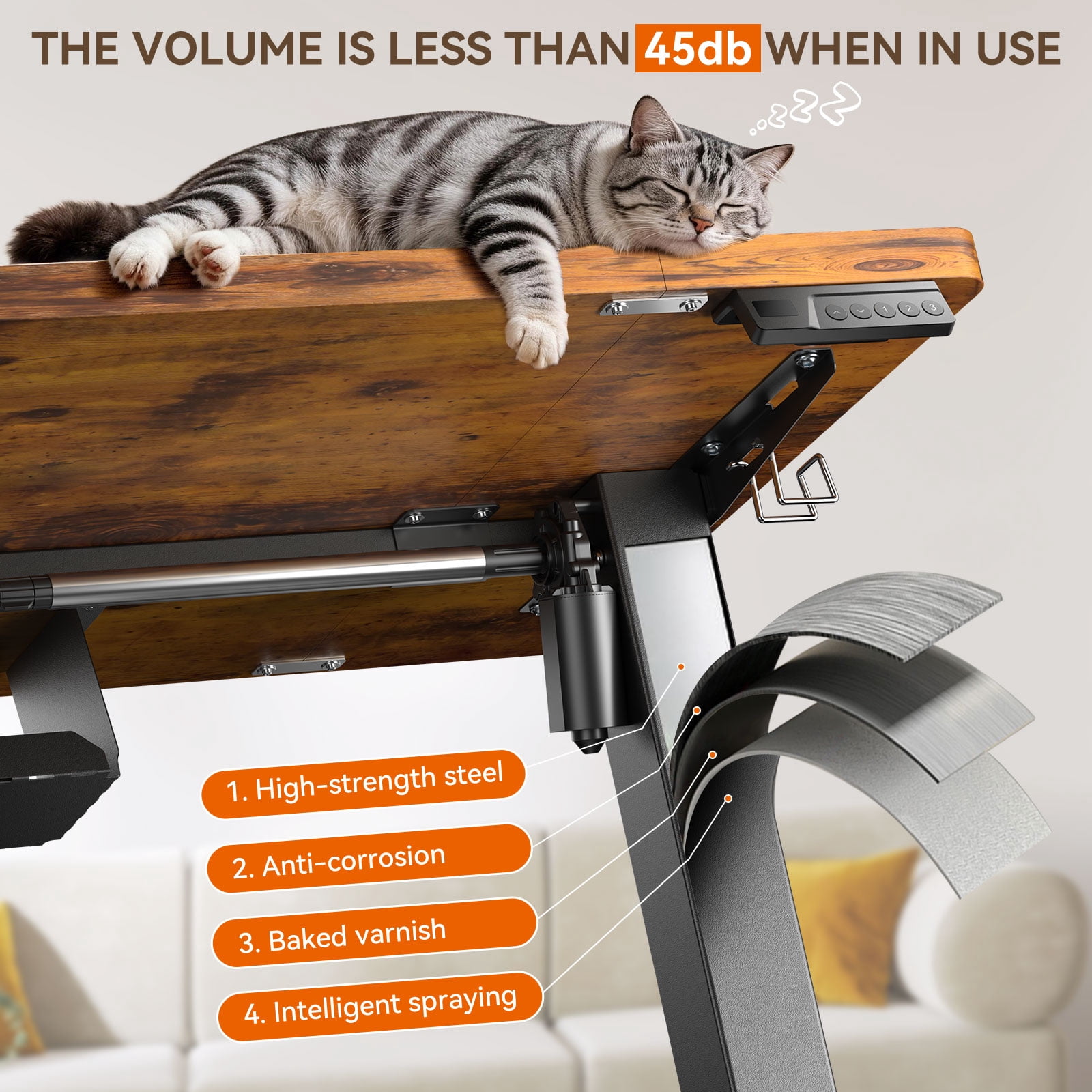 Height Adjustable Electric Standing Desk, 48×24 Inch Sit Stand Desk with 3 Memory Presets, Electric Height Adjustable Home Office Computer Desk, Cable Management Box, 2 Hooks and 5 Cable Ties, Brown