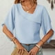 thumbnail image 2 of Blusa túnica plisada de manga corta abullonada para mujer: cuello redondo, color liso, corte recto, para ocasiones informales y de negocios, 2 of 7